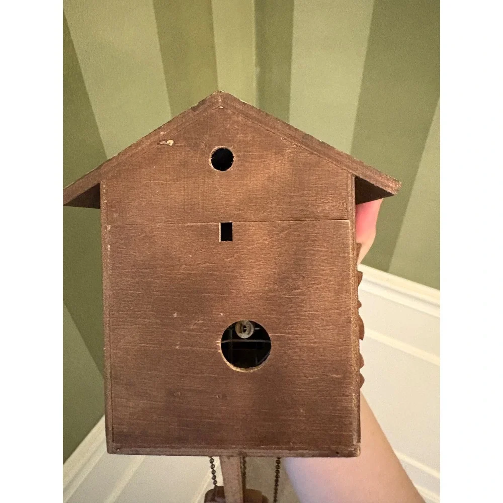 Vtg Herbert‎ Herr Cuckoo Clock Working Wood Black Forest Bird Leaf Brown